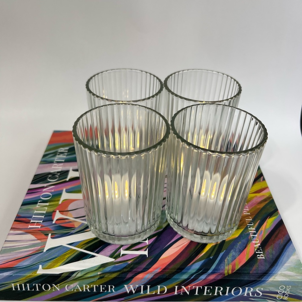 Ribbed Glass Candle Holder Set of 4 Clear Chic Holiday Home Decor